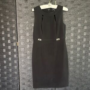 Tahari ASL Black Midi Dress with Silver Accents